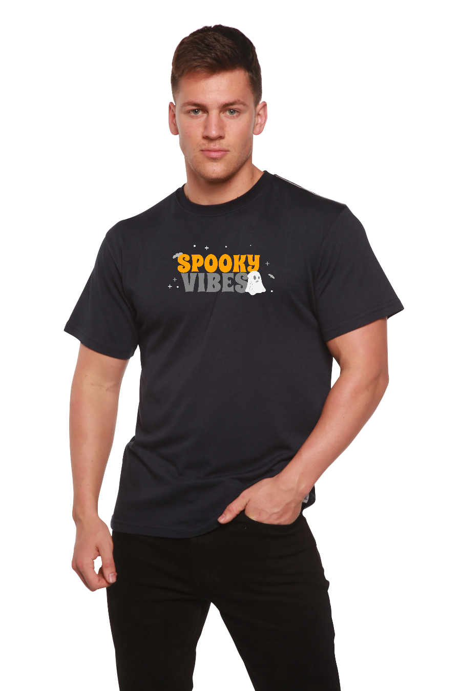 Camiseta estampada de manga corta de viscosa de bambú/algodón orgánico "Spooky Vibes"