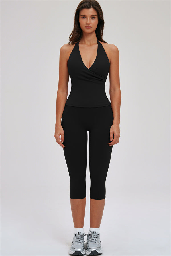 Conjunto de 2 piezas de top halter Twirl y leggings capri