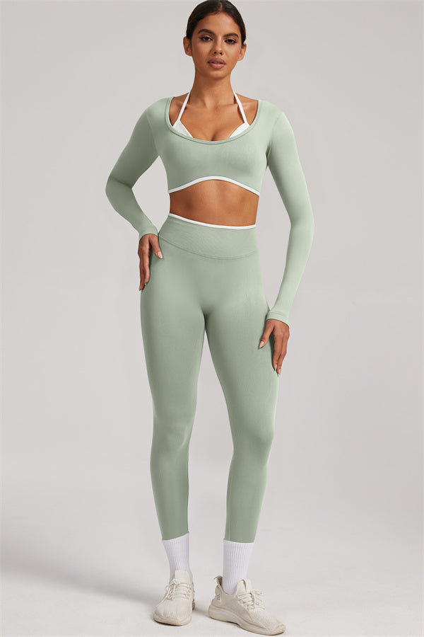 Conjunto de 2 piezas Elevate New: Top corto de manga larga y leggings