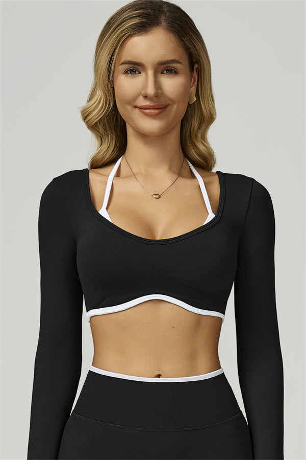 Conjunto de 2 piezas de shorts y top corto de manga larga Prime Line