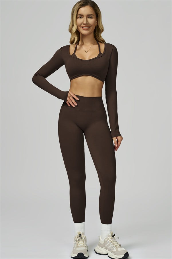 Conjunto de 2 piezas de leggings y top corto de manga larga Prime