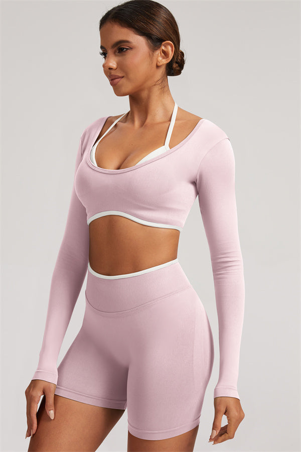 Conjunto de 2 Piezas de Top Corto de Manga Larga y Shorts Elevate