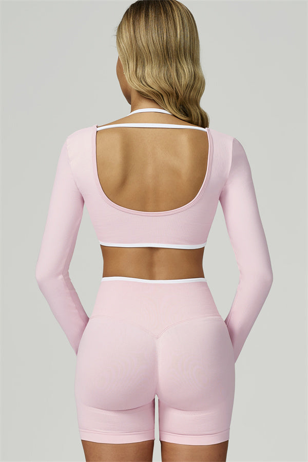 Conjunto de 2 piezas de shorts y top corto de manga larga Prime Line