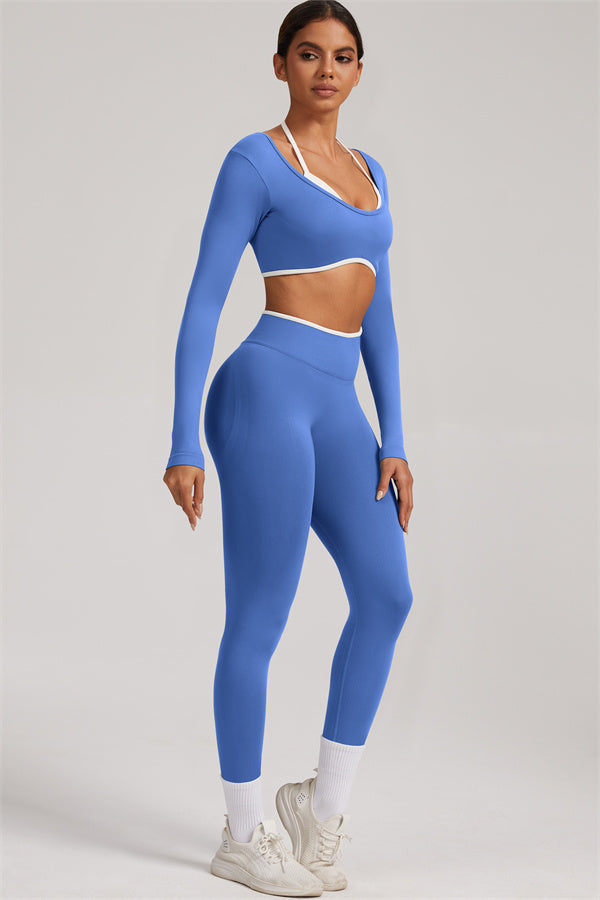 Conjunto de 2 piezas Elevate New: Top corto de manga larga y leggings