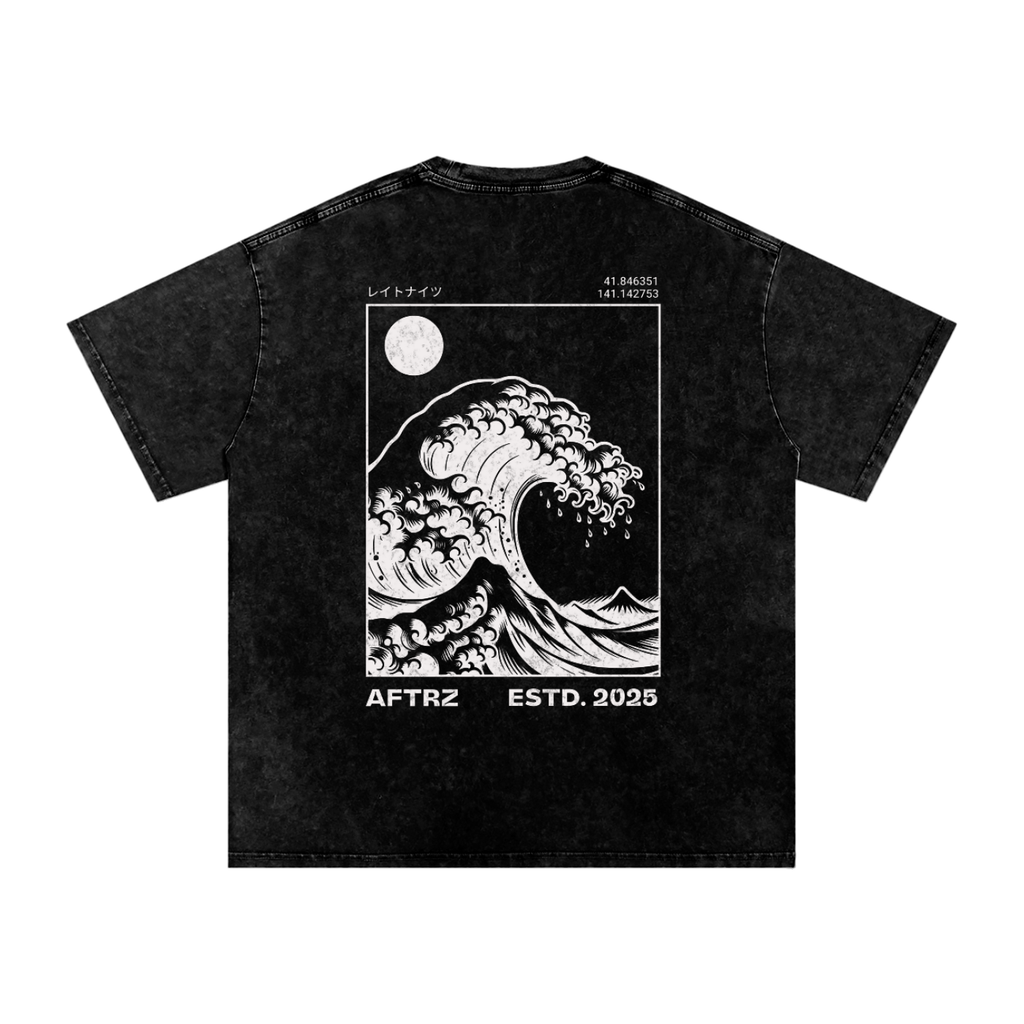 Camiseta de Algodón Oversize Lavado de Nieve Great Wave de Aftrz