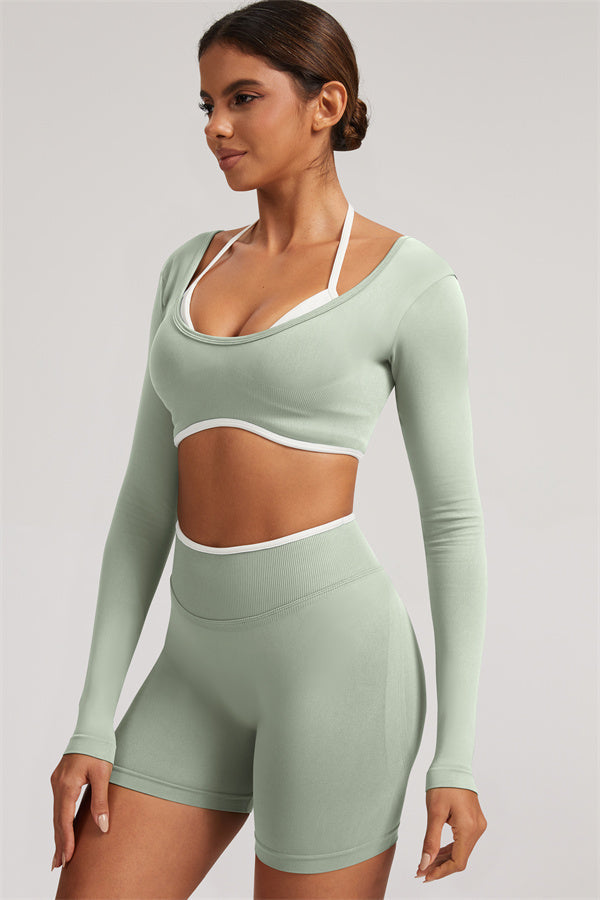 Conjunto de 2 Piezas de Top Corto de Manga Larga y Shorts Elevate