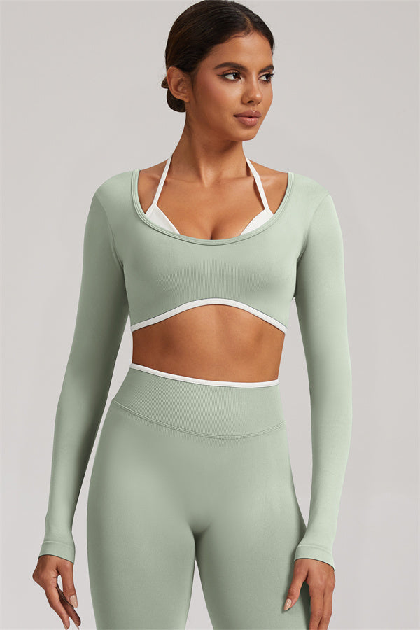 Conjunto de 2 piezas Elevate New: Top corto de manga larga y leggings
