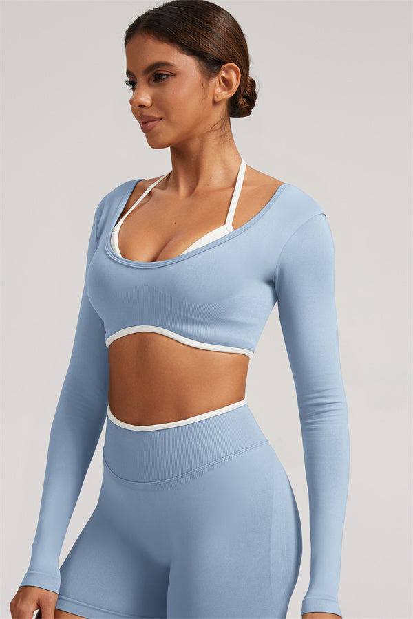 Conjunto de 2 Piezas de Top Corto de Manga Larga y Shorts Elevate