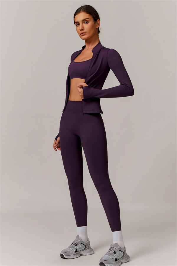 Conjunto de 3 piezas Nova Luxe: chaqueta, sujetador deportivo y leggings
