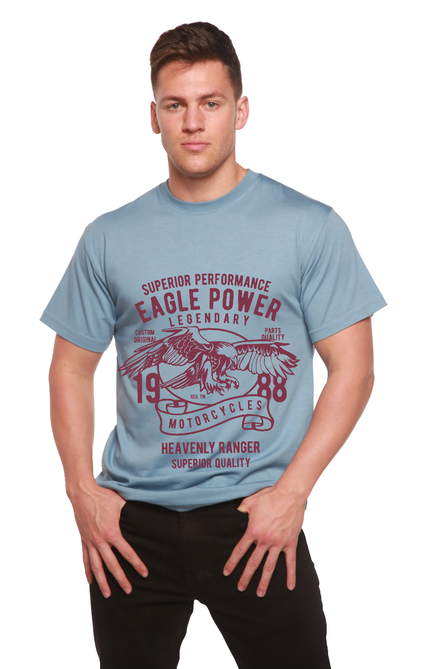 Camiseta gráfica de manga corta Eagle Power de bambú viscosa/algodón orgánico para hombre