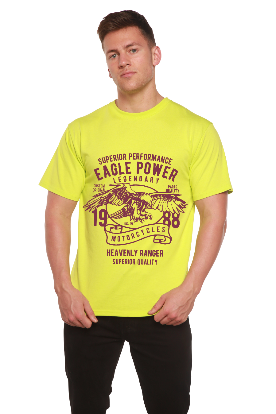 Camiseta gráfica de manga corta Eagle Power de bambú viscosa/algodón orgánico para hombre