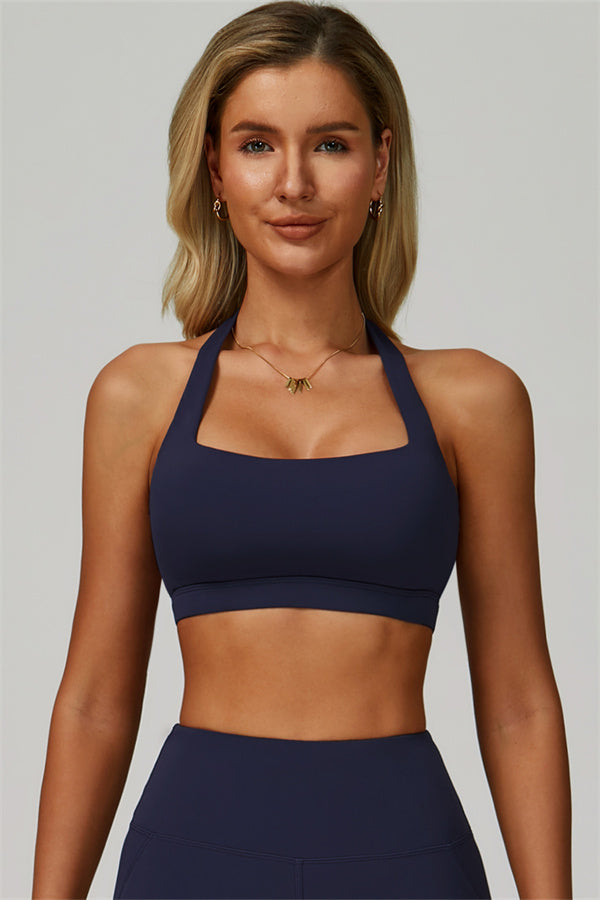 Conjunto de 2 piezas de leggings y sujetador deportivo de cuello halter atrevido