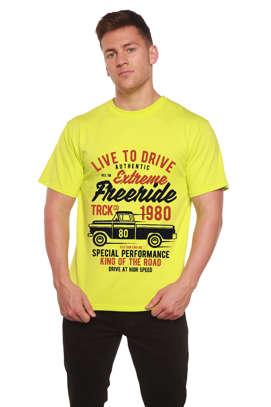 Camiseta gráfica de manga corta de viscosa de bambú/algodón orgánico para hombre Extreme Freeride