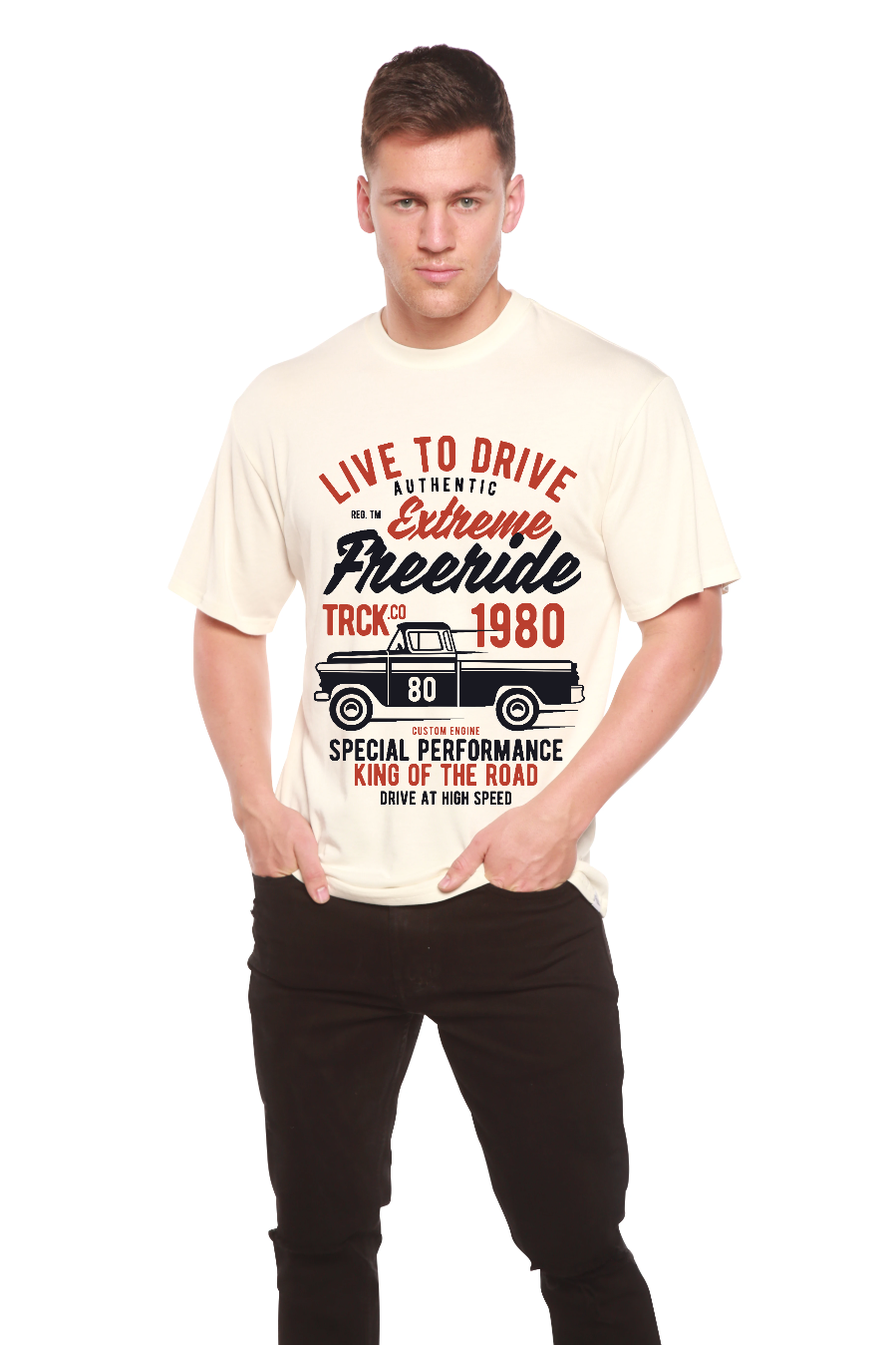 Camiseta gráfica de manga corta de viscosa de bambú/algodón orgánico para hombre Extreme Freeride
