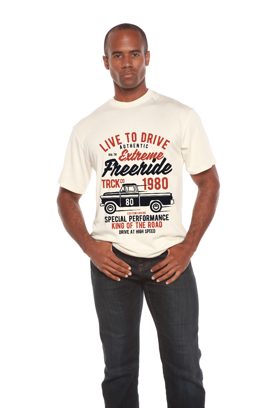 Camiseta gráfica de manga corta de viscosa de bambú/algodón orgánico para hombre Extreme Freeride