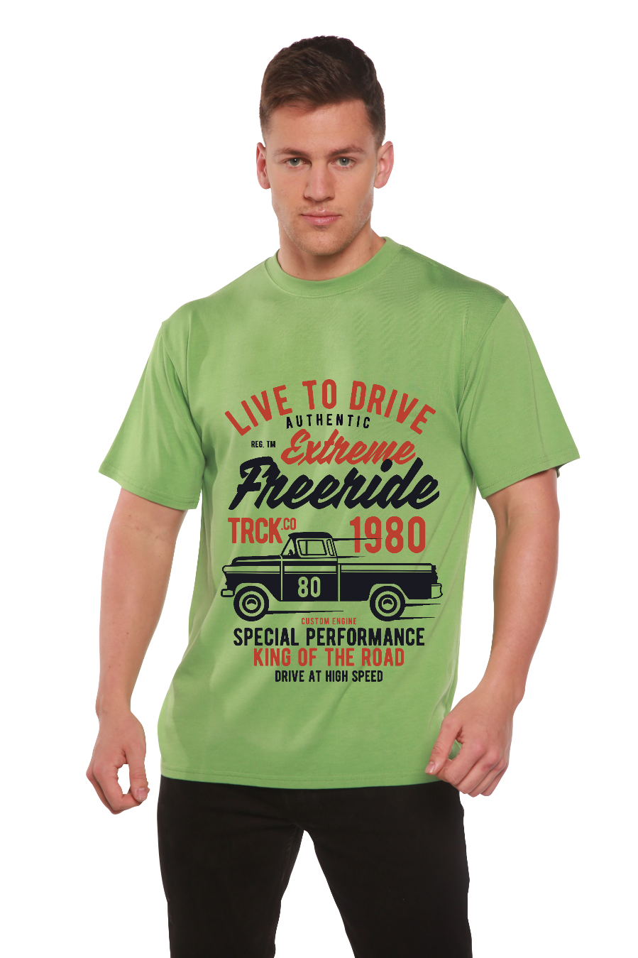 Camiseta gráfica de manga corta de viscosa de bambú/algodón orgánico para hombre Extreme Freeride