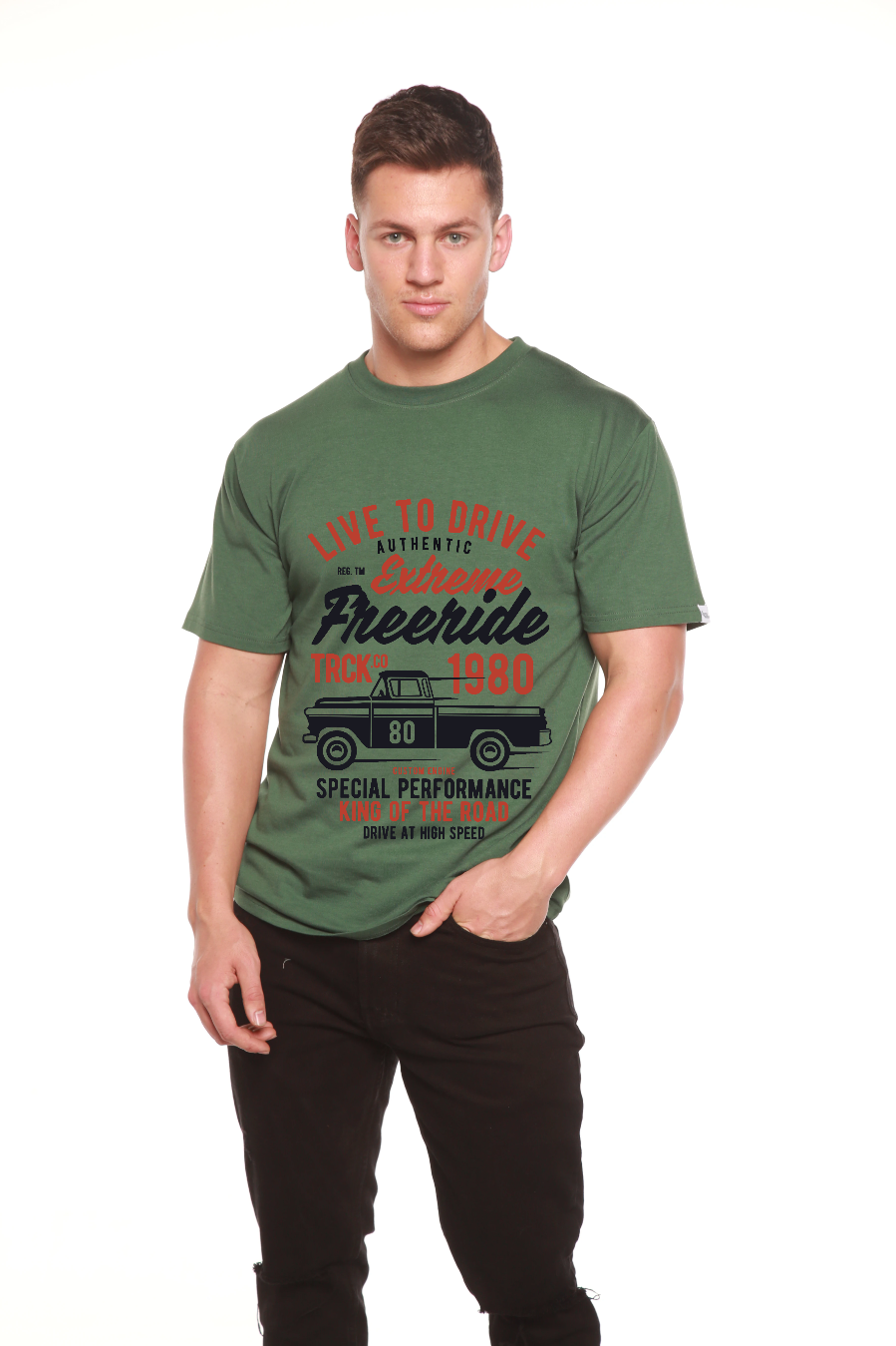 Camiseta gráfica de manga corta de viscosa de bambú/algodón orgánico para hombre Extreme Freeride