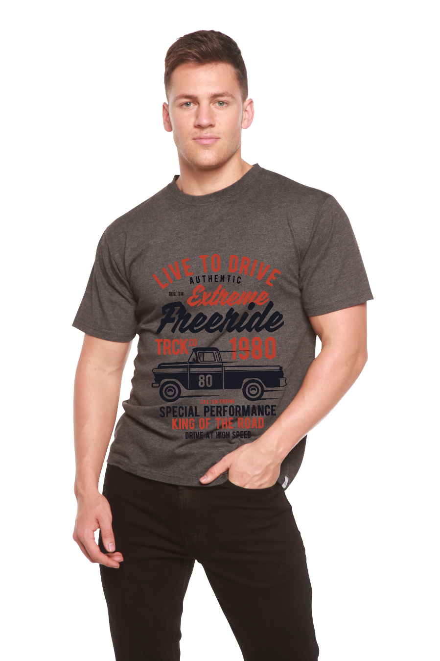Camiseta gráfica de manga corta de viscosa de bambú/algodón orgánico para hombre Extreme Freeride