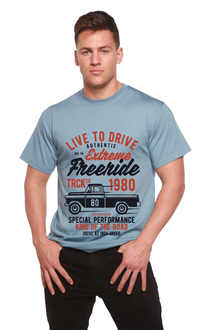 Camiseta gráfica de manga corta de viscosa de bambú/algodón orgánico para hombre Extreme Freeride