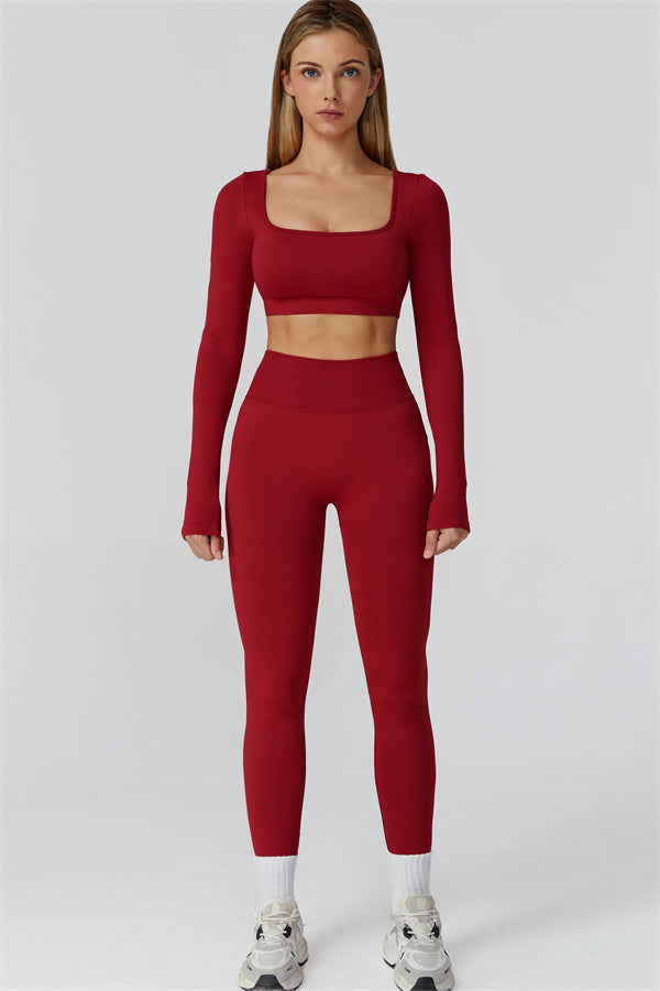 Conjunto de 2 piezas de leggings y top corto de manga larga Reign