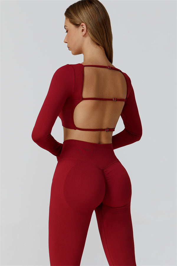 Conjunto de 2 piezas de leggings y top corto de manga larga Reign