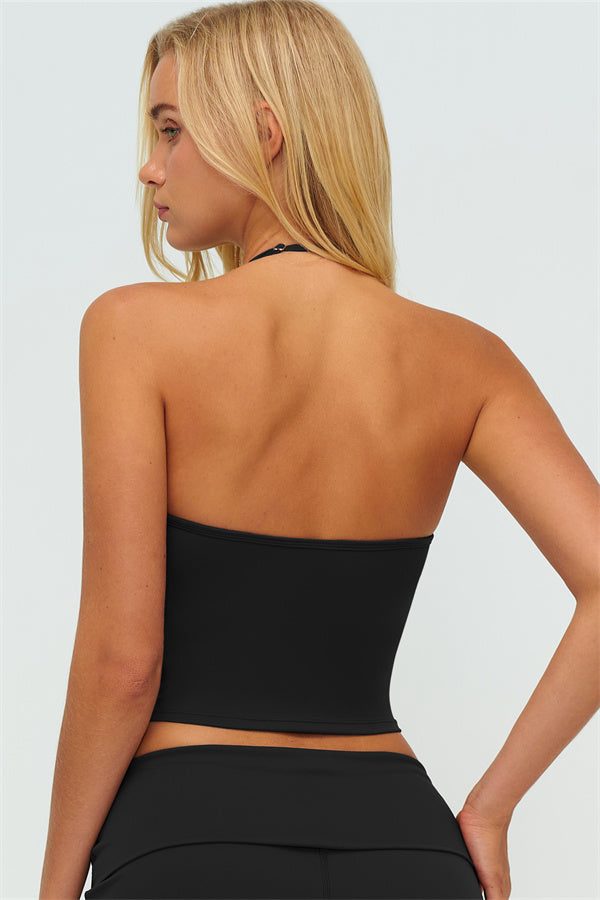 El conjunto de 3 piezas de chaqueta Twirl con cremallera, top halter y pantalones rectos nuevos