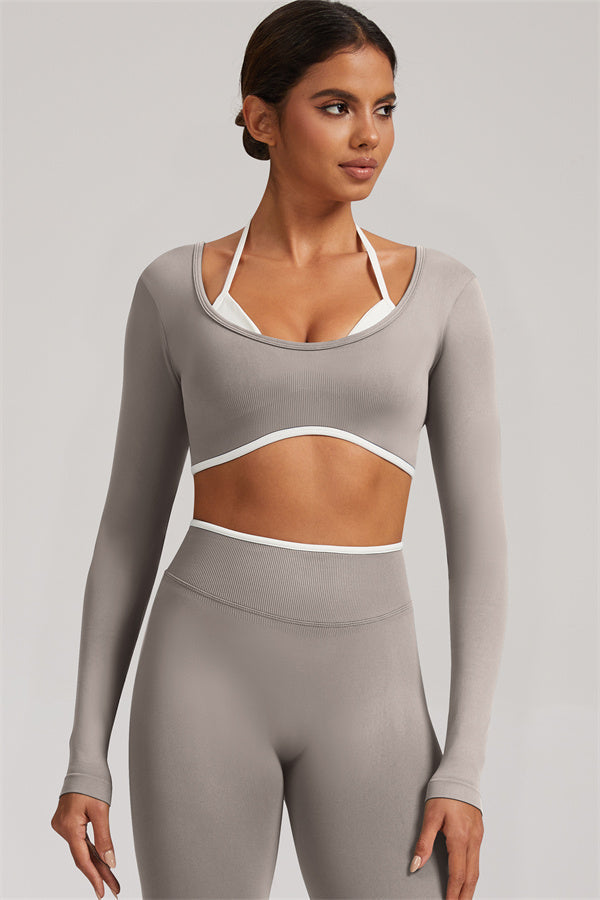 Conjunto de 2 piezas Elevate New: Top corto de manga larga y leggings