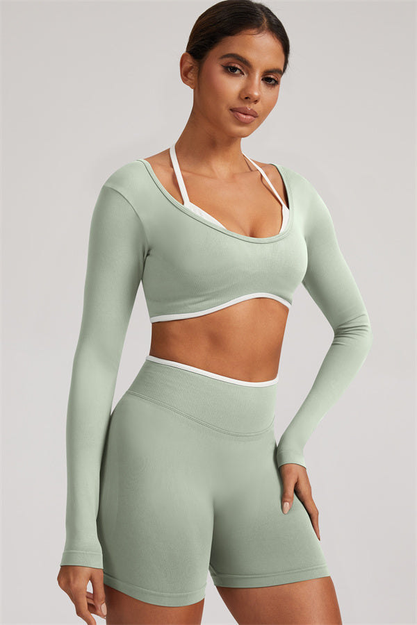 Conjunto de 2 Piezas de Top Corto de Manga Larga y Shorts Elevate