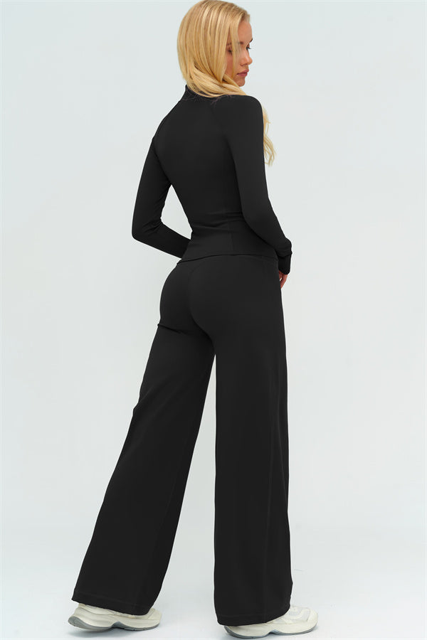 El conjunto de 3 piezas de chaqueta Twirl con cremallera, top halter y pantalones rectos nuevos