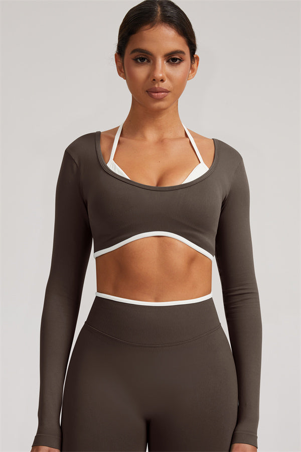 Conjunto de 2 Piezas de Top Corto de Manga Larga y Shorts Elevate