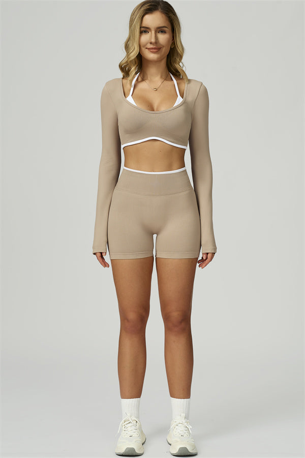 Conjunto de 2 piezas de shorts y top corto de manga larga Prime Line