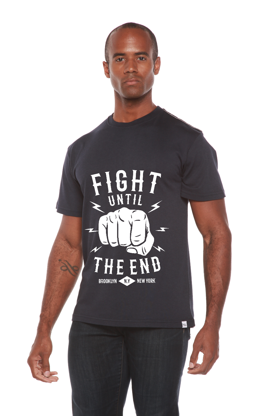 Camiseta gráfica de manga corta de bambú/algodón orgánico "Fight Until" para hombre