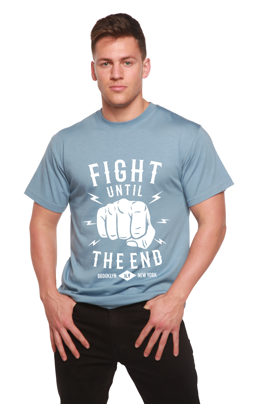 Camiseta gráfica de manga corta de bambú/algodón orgánico "Fight Until" para hombre