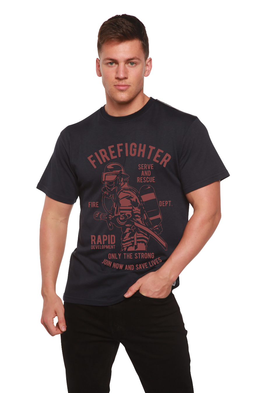 Camiseta gráfica de manga corta de viscosa de bambú/algodón orgánico de Departamento de Bomberos para hombre