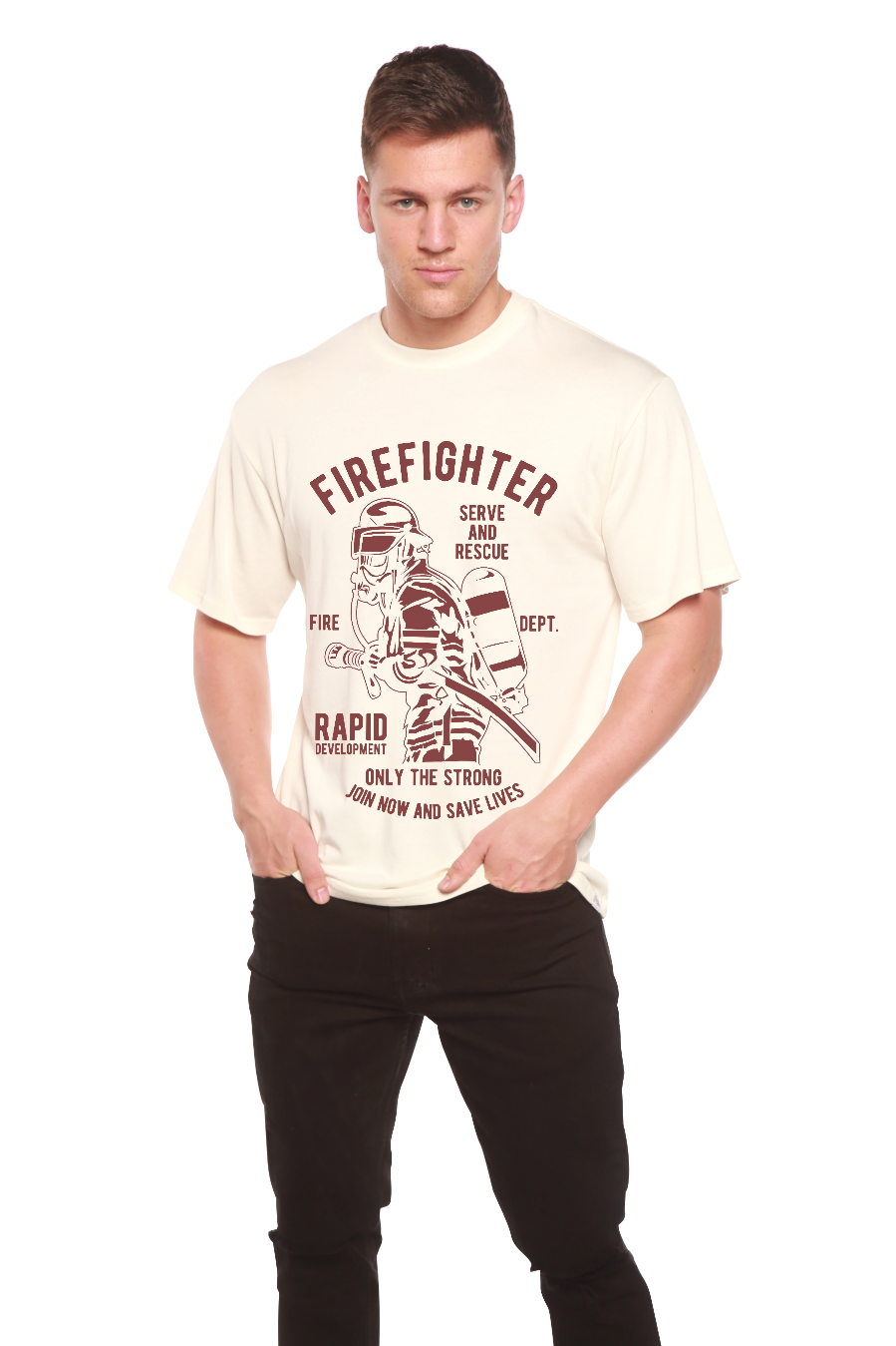 Camiseta gráfica de manga corta de viscosa de bambú/algodón orgánico de Departamento de Bomberos para hombre