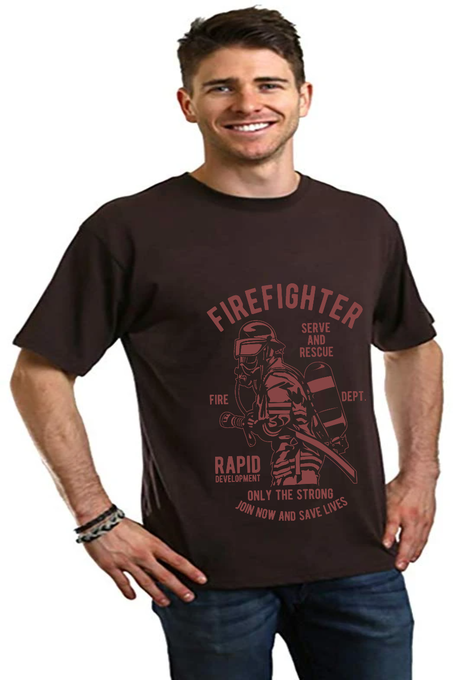 Camiseta gráfica de manga corta de viscosa de bambú/algodón orgánico de Departamento de Bomberos para hombre