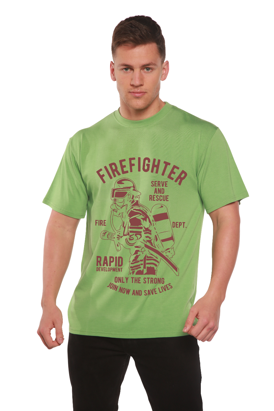 Camiseta gráfica de manga corta de viscosa de bambú/algodón orgánico de Departamento de Bomberos para hombre