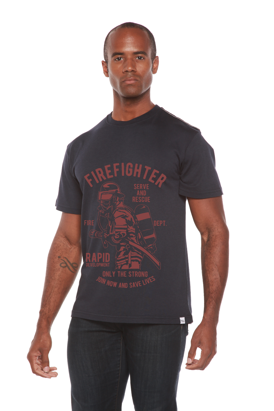 Camiseta gráfica de manga corta de viscosa de bambú/algodón orgánico de Departamento de Bomberos para hombre