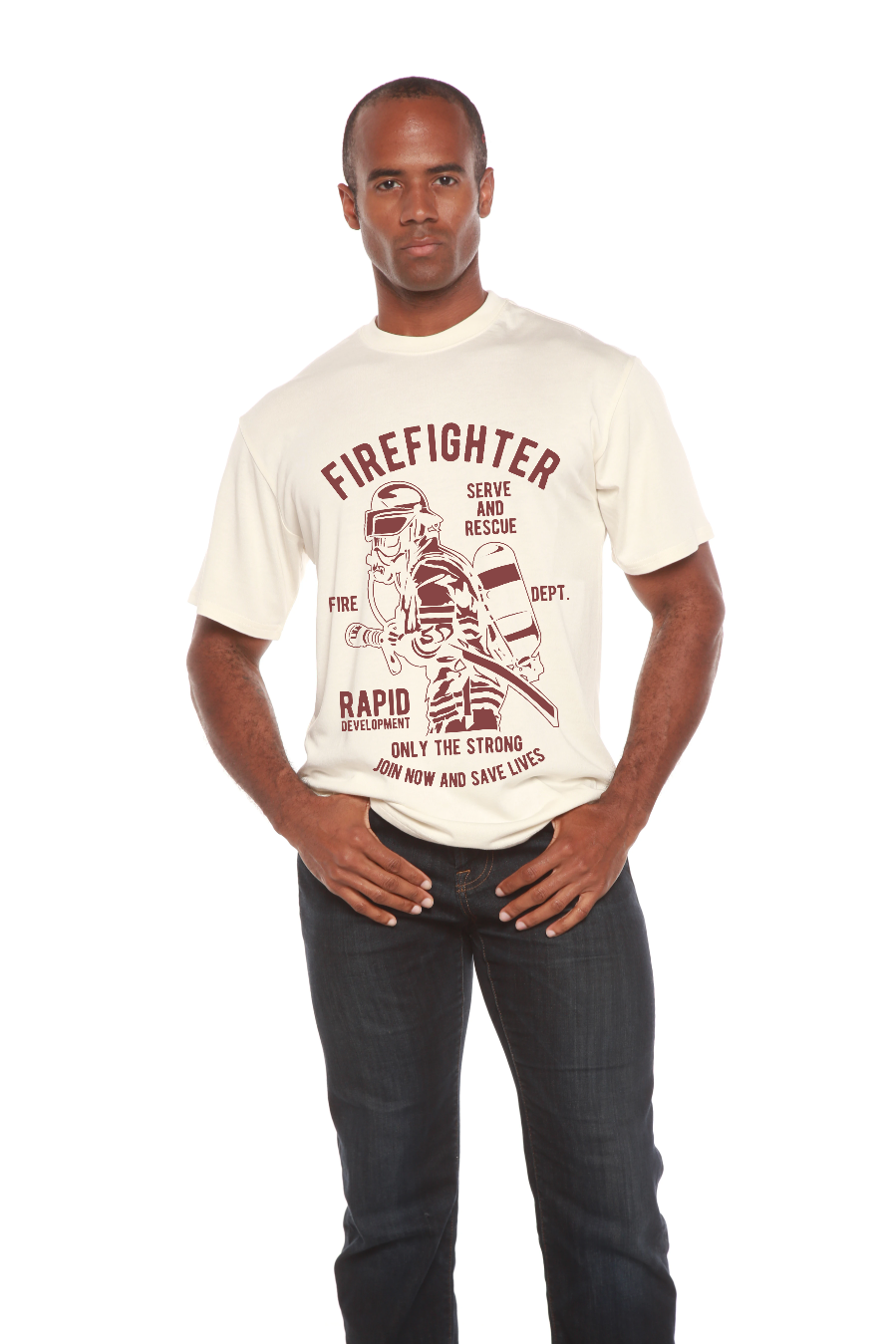 Camiseta gráfica de manga corta de viscosa de bambú/algodón orgánico de Departamento de Bomberos para hombre