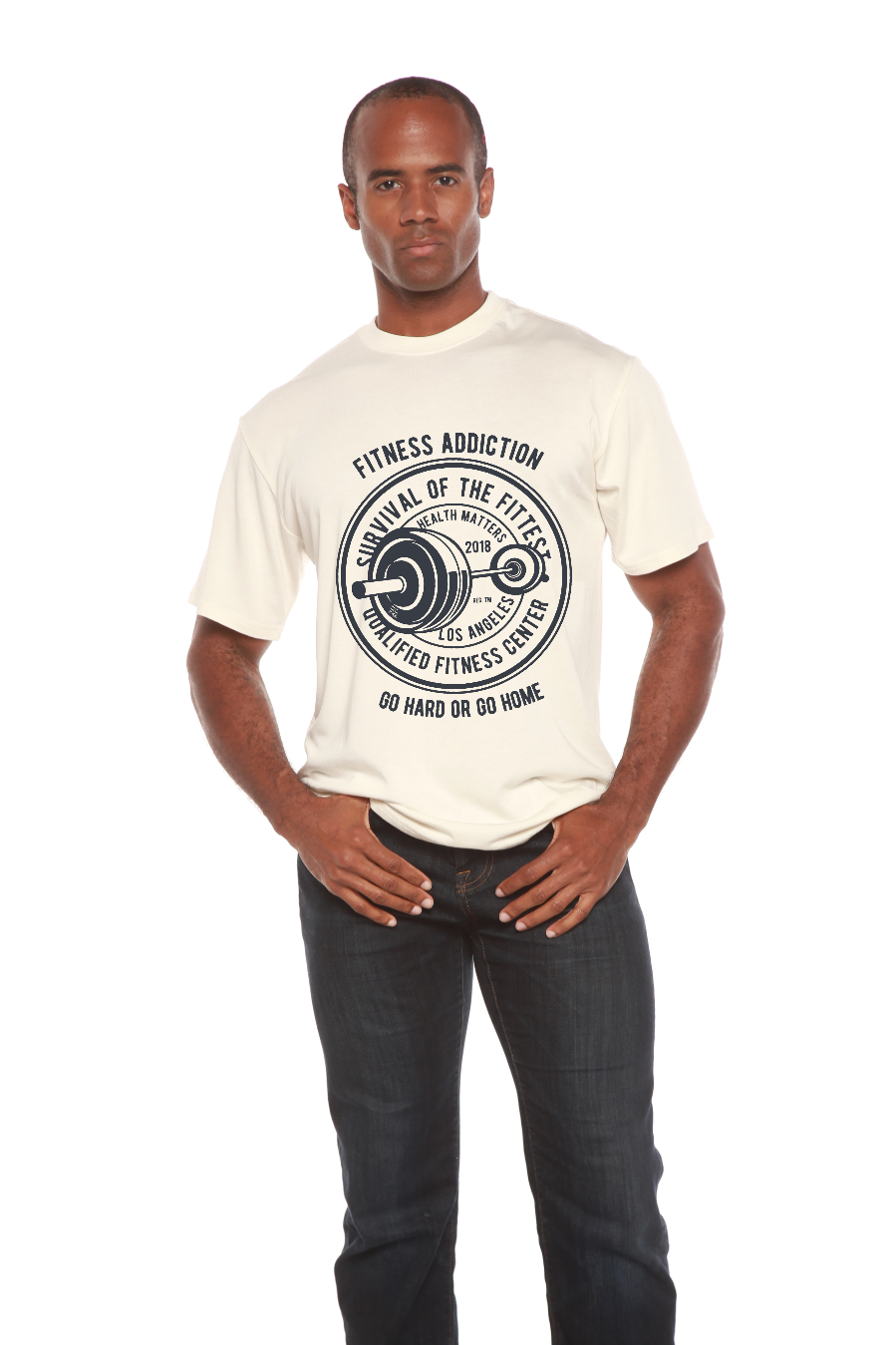 Camiseta gráfica de manga corta de bambú/algodón orgánico para hombre "Fitness Addiction"