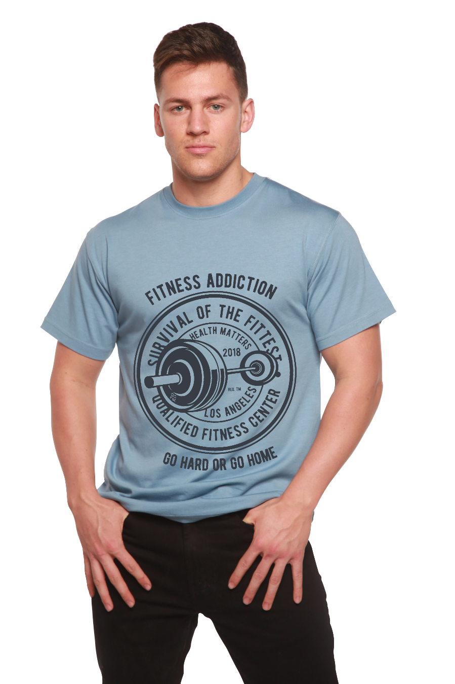 Camiseta gráfica de manga corta de bambú/algodón orgánico para hombre "Fitness Addiction"