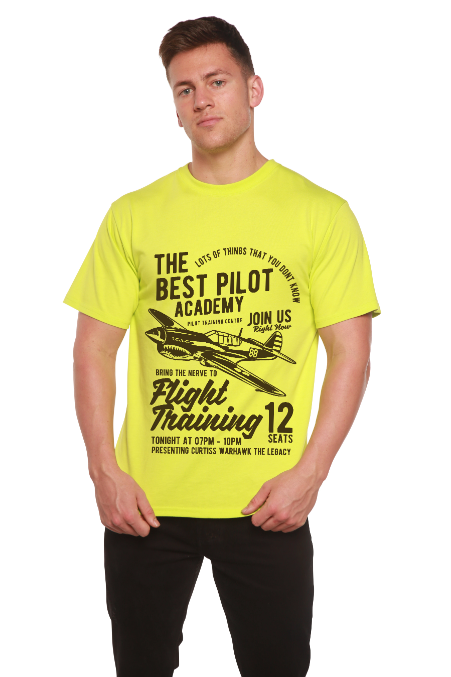 Camiseta gráfica de manga corta de bambú/algodón orgánico para hombre "Flight Training"