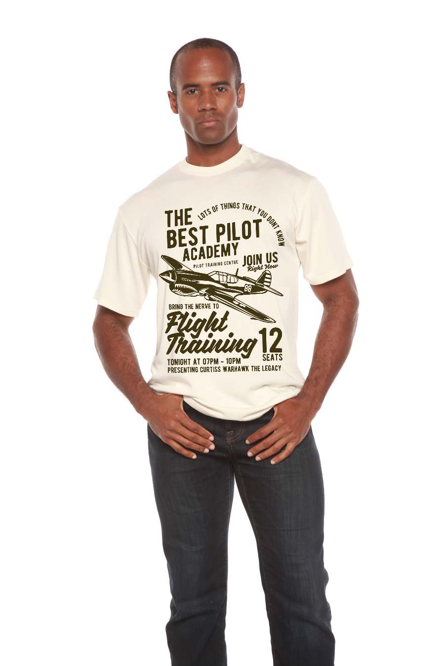 Camiseta gráfica de manga corta de bambú/algodón orgánico para hombre "Flight Training"