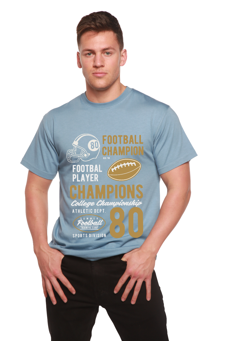 Camiseta de manga corta con estampado de algodón orgánico/viscosa de bambú para hombre - Campeones de fútbol