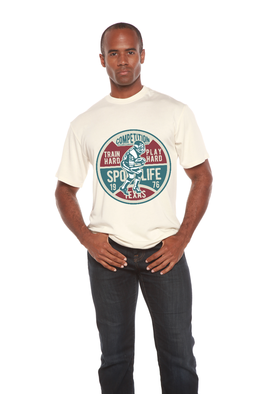 Camiseta gráfica de manga corta de viscosa de bambú/algodón orgánico para hombre del concurso de fútbol