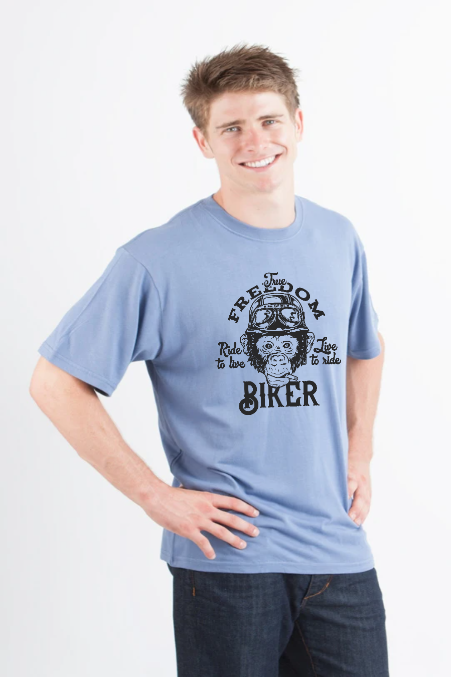 Camiseta gráfica de manga corta de bambú/algodón orgánico "Freedom Biker" para hombre