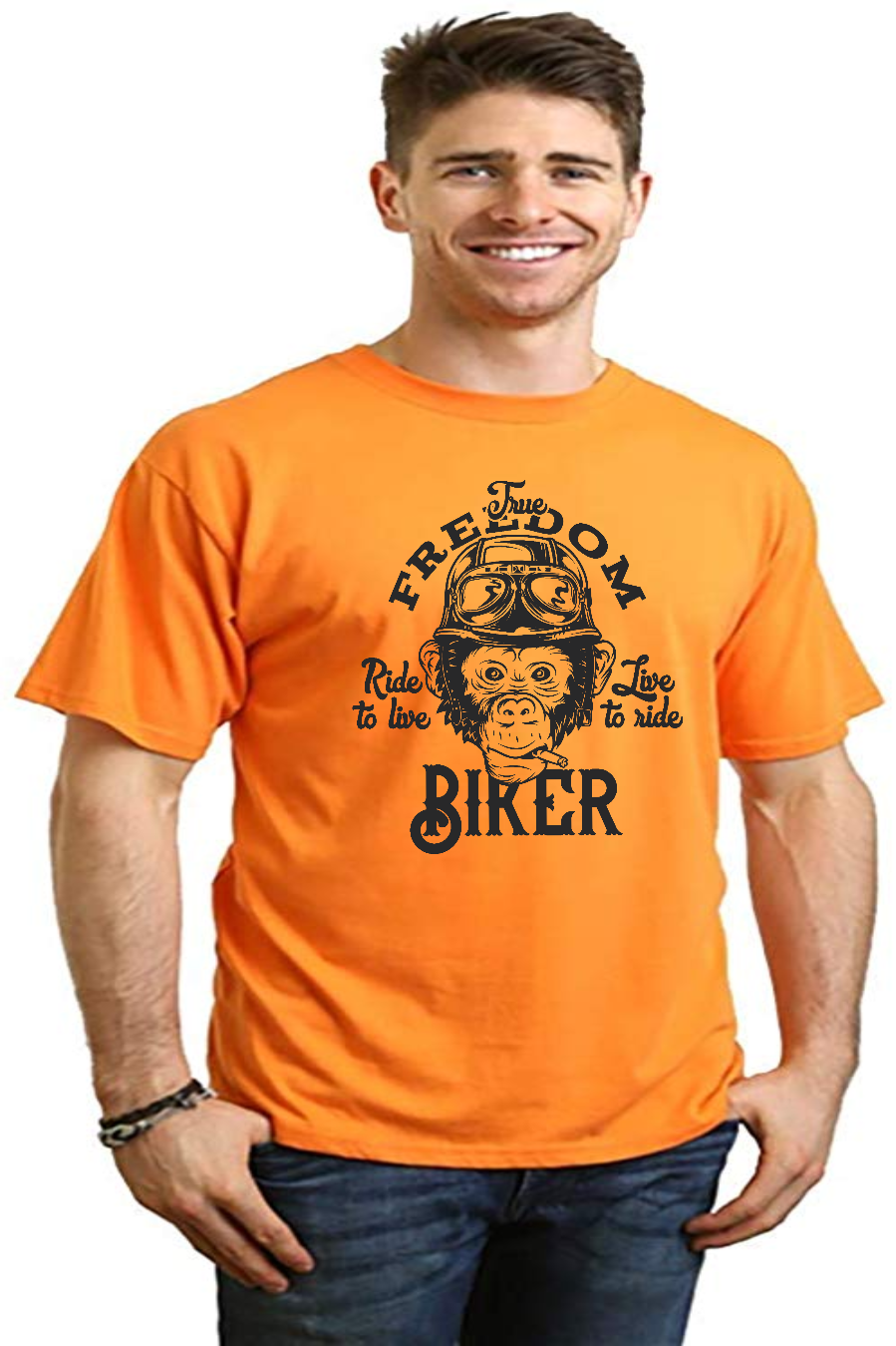 Camiseta gráfica de manga corta de bambú/algodón orgánico "Freedom Biker" para hombre