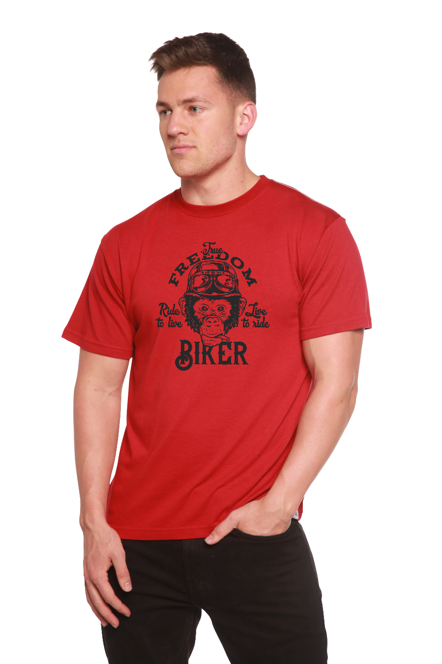 Camiseta gráfica de manga corta de bambú/algodón orgánico "Freedom Biker" para hombre