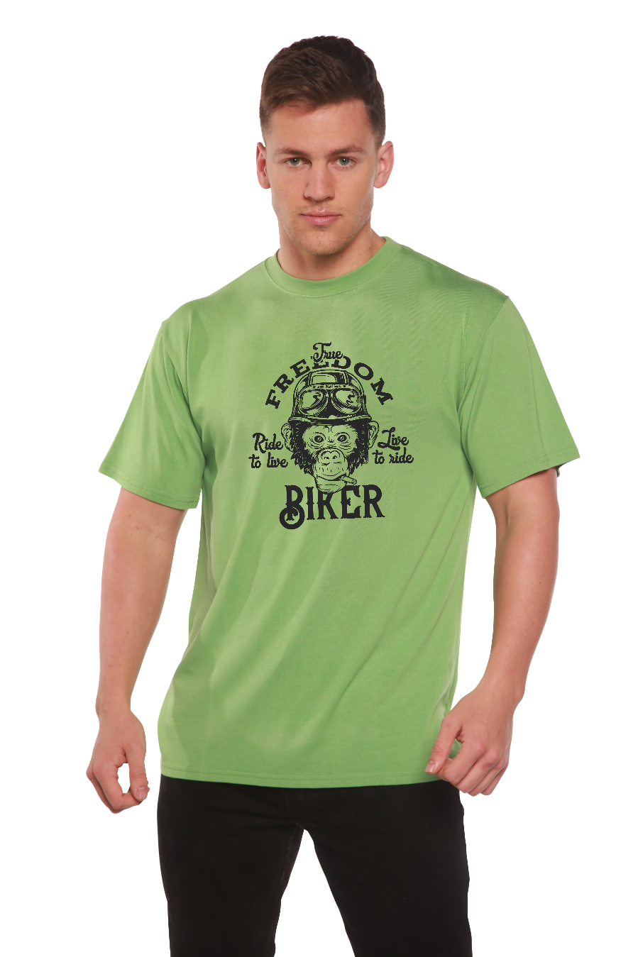 Camiseta gráfica de manga corta de bambú/algodón orgánico "Freedom Biker" para hombre