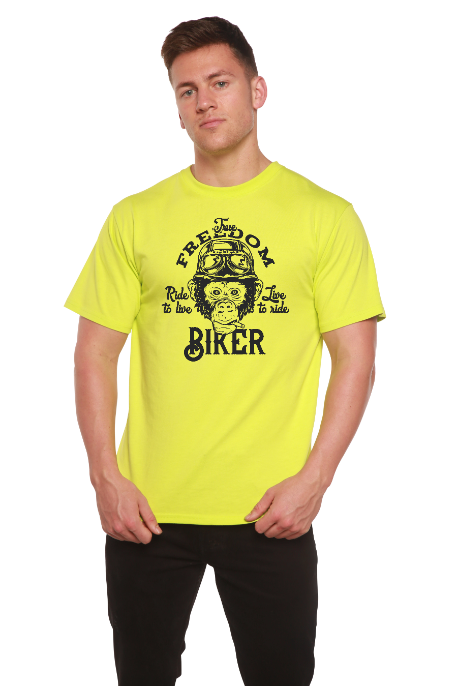 Camiseta gráfica de manga corta de bambú/algodón orgánico "Freedom Biker" para hombre